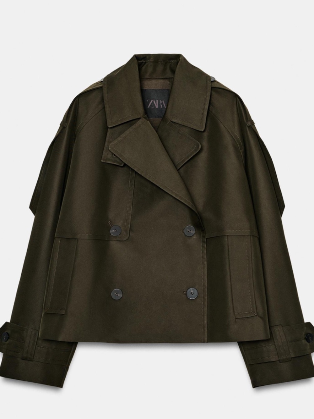 NWT Zara ZW Collection Water Repellent Cropped Trench Dark Khaki - Medium - Picture 3 of 13